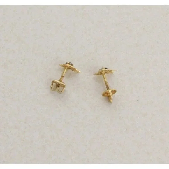 10k Yellow Gold Cubic Zirconia Bow Earrings Stud Post Screw Back Adult or Child